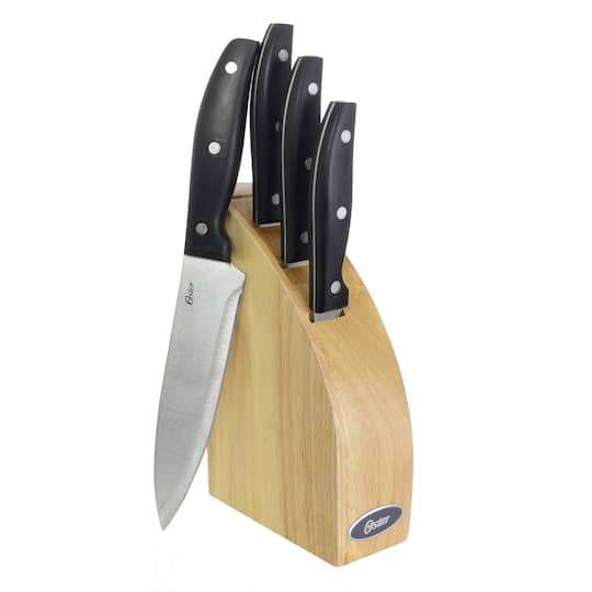 Oster Granger 5-Piece Stainless Steel Cutlery Knife Set with Half Moon Natural Wood Block in Black | Michaels